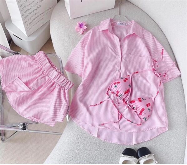 Set 3m bikini hoa somi short hồng.M - Cái - Hình ảnh 2